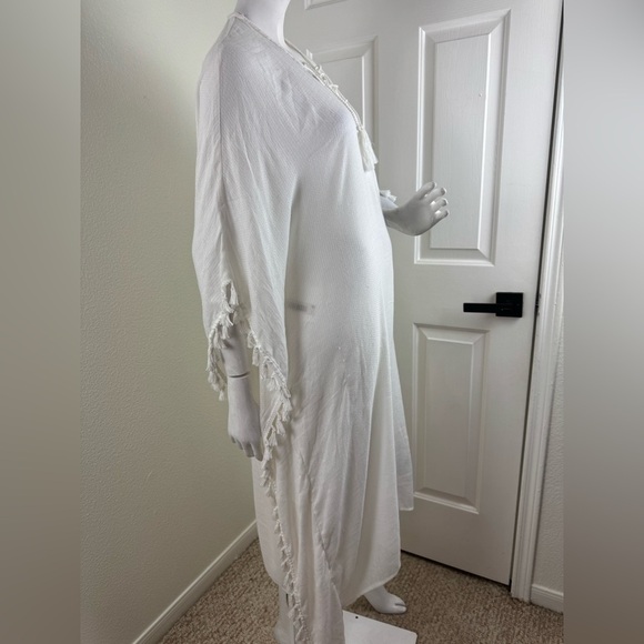 Walter Baker Cover Up One Size White Acapulco Kaftan Maxi Dress Tassels #186 - Picture 10 of 14